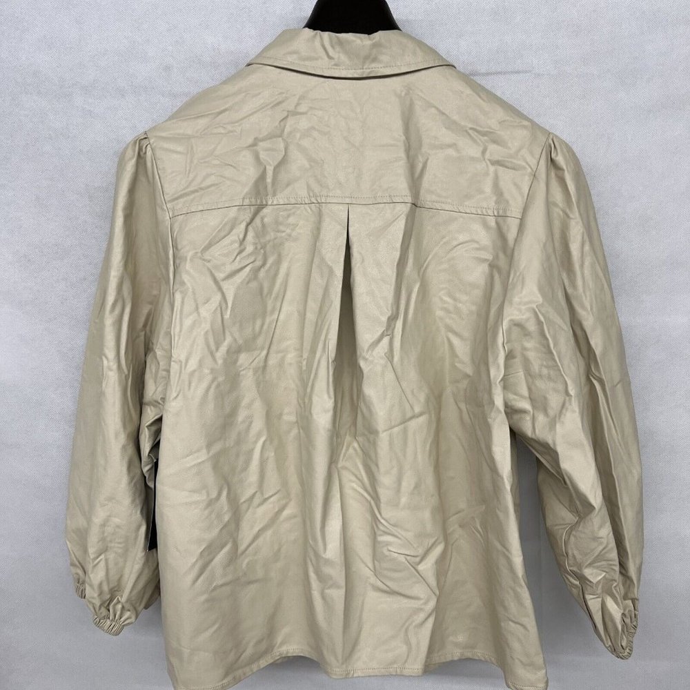 NEW Medium M The Frankie Shop Leandra Faux Leather Shirt In Beige Button Down - Picture 7 of 9